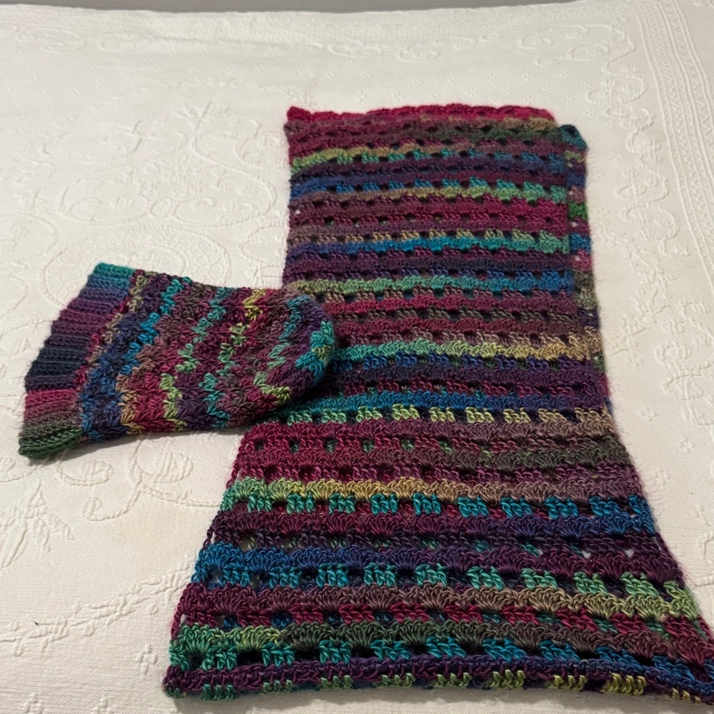 Multicolor Knit Scarf and Hat Set